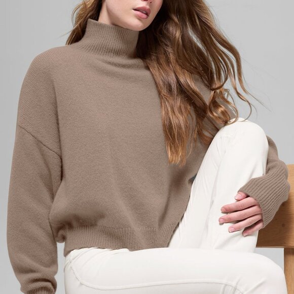 Alo Yoga Cashmere New Class Turtleneck Sweater Chai Latte - Picture 2 of 5